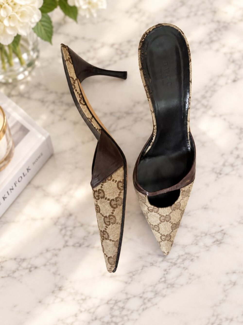 Vintage Gucci GG Monogram Tote + Tom Ford Era Mule Heels 8.5B Y2K - Picture 13 of 16